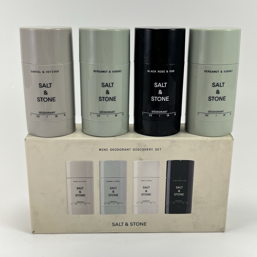 Salt & Stone Mini Deodorant Discovery Set of 4 (1 oz) Travel Size Bergamot Oud